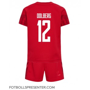 Danmark Kasper Dolberg #12 Hemmatröja Barn VM 2022 Kortärmad (+ korta byxor)